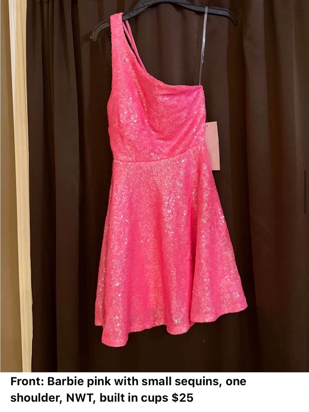 One-Shoulder Sequin Cocktail Dress in Barbie Pink